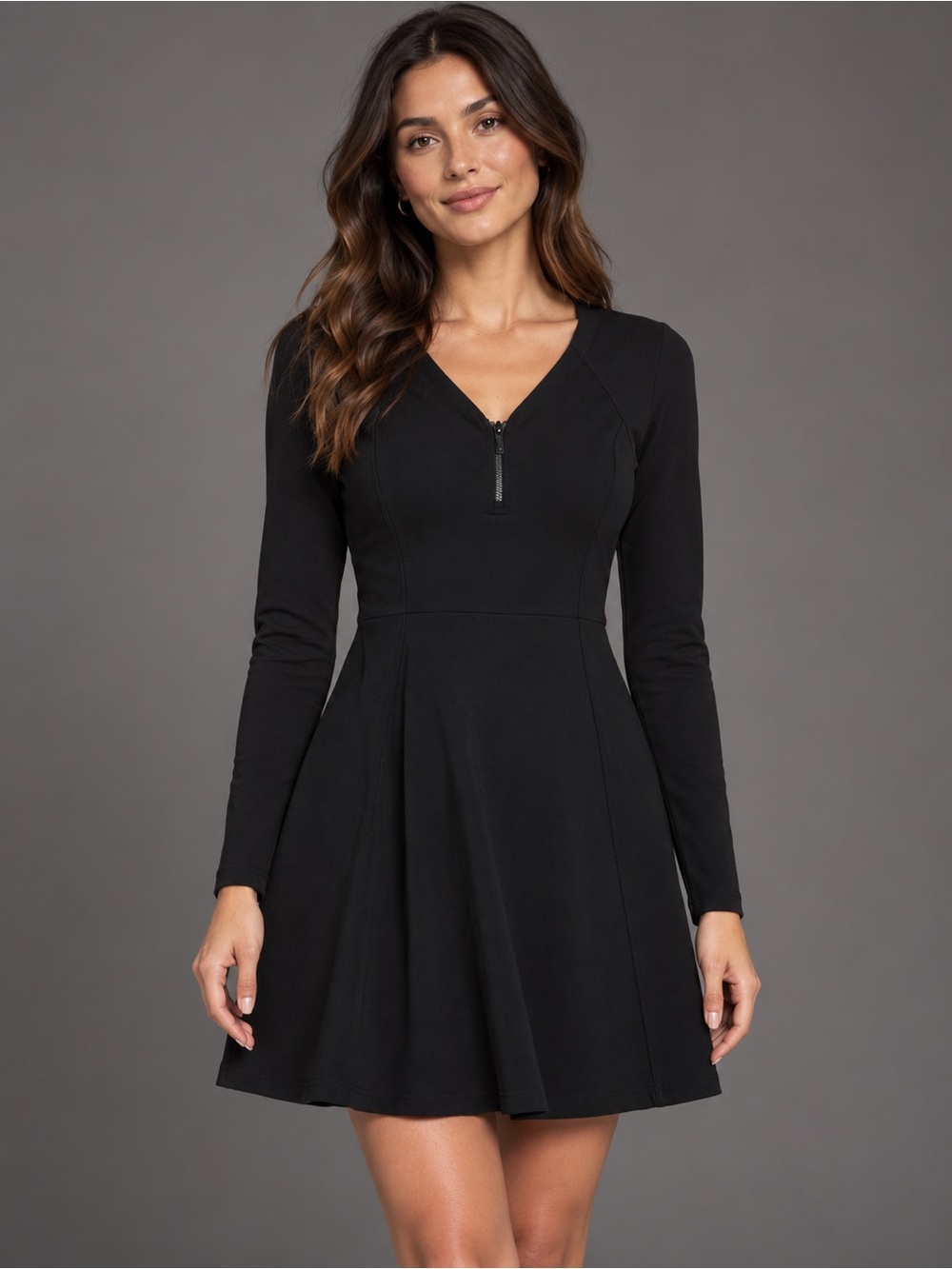 Athleta Whereupon Ponte Fit & Flare Dress Black Long Sleeve Small Fall Autumn